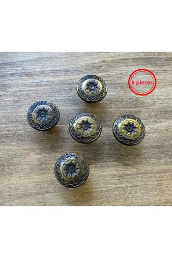 Karan Porselen Button Tumbled Metal Cabinet, Drawer, Kitchen Handle (5 Pcs)