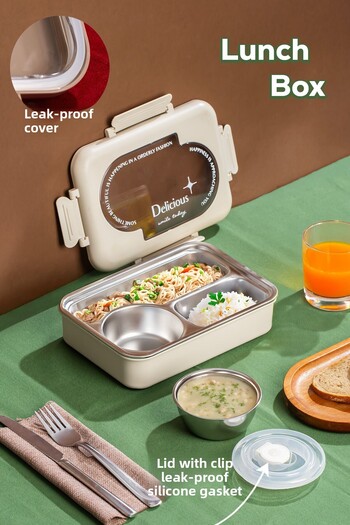 Porsima Stainless Steel 3 Compartment Vacuum Food Thermos Lunch Box Portable Lunch Box Lunch Box