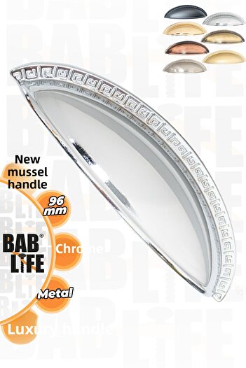 bablife New Mussel 96mm Chrome Stone Sandal Dish Luxury Modern Drawer Cabinet Cloakroom Furniture Handles