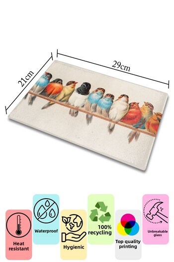Postifull Cutting Board, Printed on Thick and Unbreakable Glass - Vintage Birds Printed - 21*30cm, Chopping Board