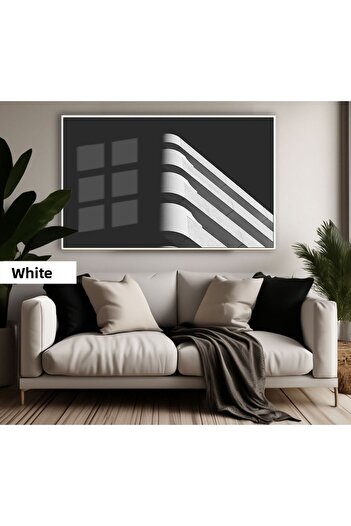 Harikabirev Amazing | Black&White Color Abstract Building Model | Framed Tempered Glass Table Single Horizontal