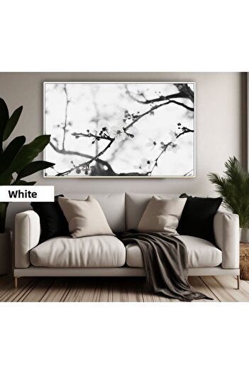 Harikabirev Amazing | Black&White Color Flower Tree Model | Framed Tempered Glass Table Single Horizontal