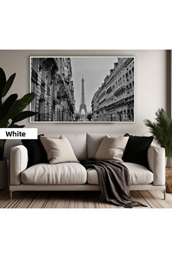 Harikabirev Amazing | Black&White Color Eiffel Tower Model | Framed Tempered Glass Table Single Horizontal