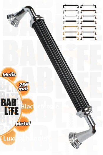 bablife Melis 256mm Black - Chrome Metal Luxury Drawer Cabinet Furniture Handles with All Color Options