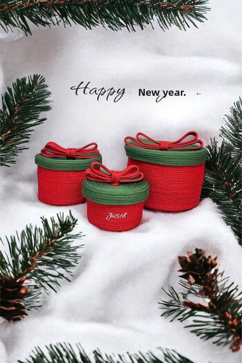 evdeucuz New Year's Concept 3-Piece Decorative Basket, Gift Box, Christmas Decor