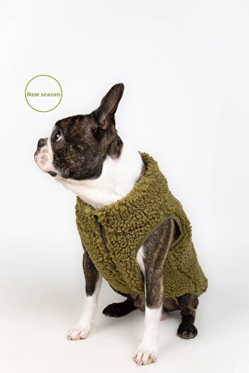 salya store Zippered Teddy Dog Jacket - Khaki