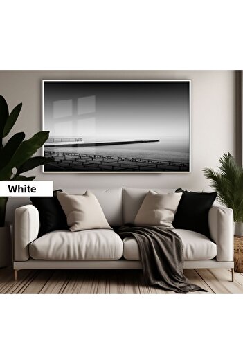 Harikabirev Amazing | Black&White Color Sea Dock Model | Framed Tempered Glass Table Single Horizontal