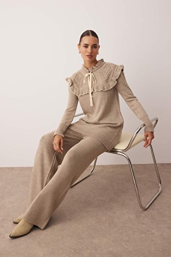 Trendyol Modest Mink Bias Collar Detailed Knitwear Bottom-Top Set Tctaw25Us00006
