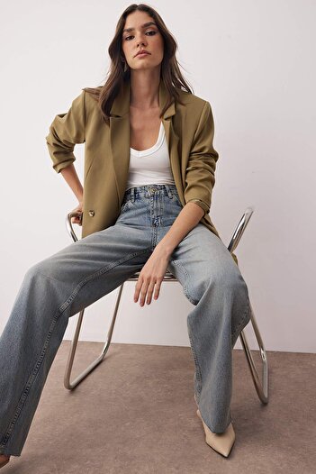 Trendyol Collection Kék magas derekú széles szárú széles szárú farmer TWOAW26JE00089