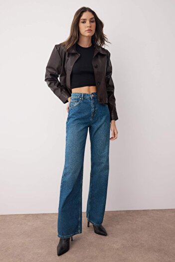 Trendyol Collection Blue High Waist Wide Leg Wide Leg Jeans Twoaw26Je00086