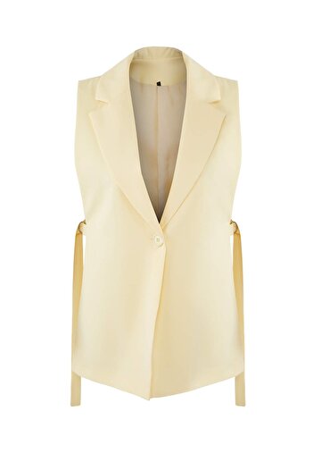 Trendyol Collection Yellow Oversize Accessory Side Tie Detail Single Button Lined Woven Vest Twoaw23Ye00032