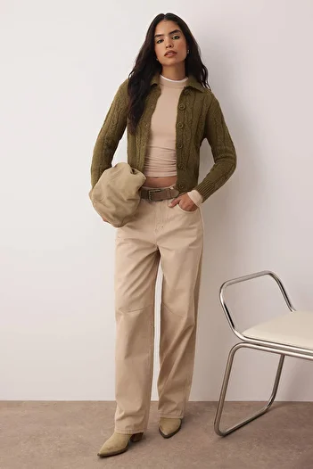 Trendyol Collection Khaki Hair Braided Soft Textured Knitwear Cardigan Twoaw26Hi00230