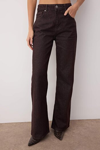 Trendyol Collection Καφέ ψηλόμεσο φαρδύ τζιν με φαρδύ πόδι TWOAW26JE00119