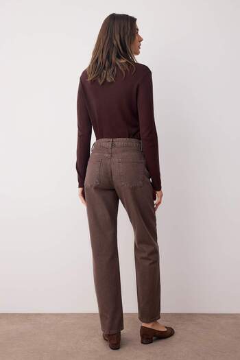 Trendyol Collection Καφέ Vintage Wash Ψηλόμεσο ίσιο ίσιο τζιν TWOAW26JE00127