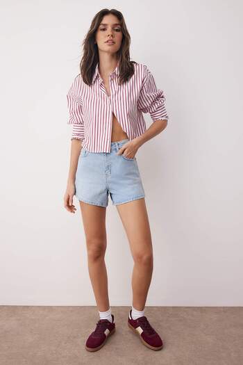 Trendyol Collection Light Blue High Waist City Boy Denim Shorts Twoss25Sr00178