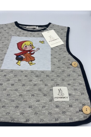 Fox&Sky Baby Girl Cotton Vest – Little Red Riding Hood Printed • Wooden Buttons |   Fox&Sky