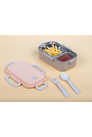 ZAYRE Steel Lunch Box 2 Compartments, with Fork Spoon, Air Lock, Microwaveable, Bpa Free