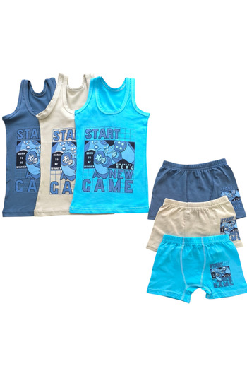elmas kids 100% Cotton Boy's 3-Piece Undershirt and 3-Piece Boxer Set