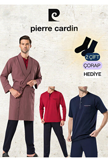 Pierre Cardin 5 Piece Dowry Set - Gift Robe & Long Sleeve - Short Sleeve Pajama Set (2 Gift Socks)