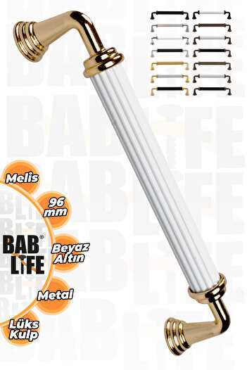 bablife Melis 96mm Mânere de mobilier pentru dulapuri de lux din metal alb-auriu cu toate opțiunile de culoare