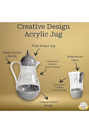 Al Nokhba Al-Nokhba Acrylic Jug & Glass Set 7Pcs, For Outdoor, BBQ, Camping, Hot/Cold & Beverages (Grey)