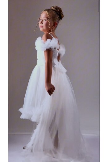 ABİYEKİDS Tailed Tulle Style White Children's Evening Dress Waiterboy Aby231