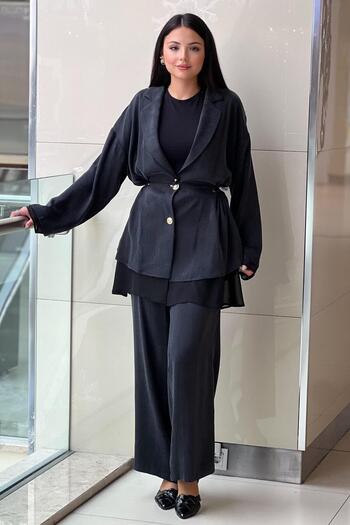 Ghisa Double Breasted Jacket with Chiffon Pants Cupra Suit