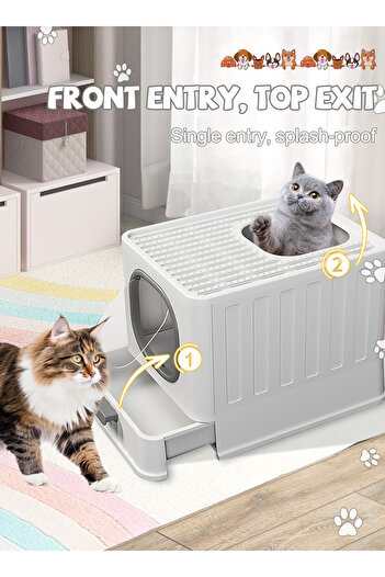 KidLe Enclosed Cat Litter Pan Cat Litter Box Litter Scoop Included