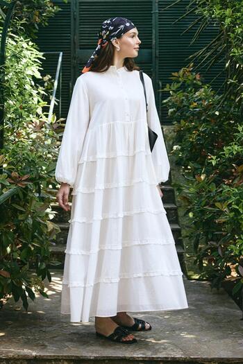 KADRİYE BAŞTÜRK Azur Voile Tiered Long Dress Ecru