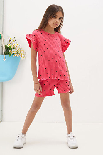 Cansın Mini Fuchsia Polka Dot Girl's Set - Shorts and Blouse 18673