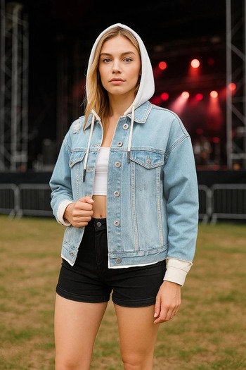 Bluewhite Women's Garnished Oversize Jean Jacket Light Blue