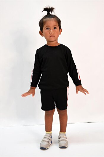 LUESS Boy's Black Bottom-Top Suit with Stripe Detail