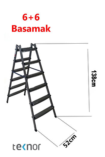 Teknor Çift Taraflı Dayanıklı 6+6 Metal Basamaklı Merdiven
