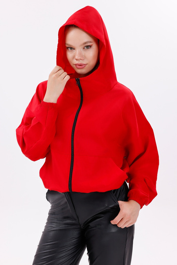 freemen Women's Red Hooded Water and Windproof Pocket Lined Oversize Raincoat
