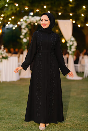 Neva Style Beaded Black Hijab Abaya 29117S