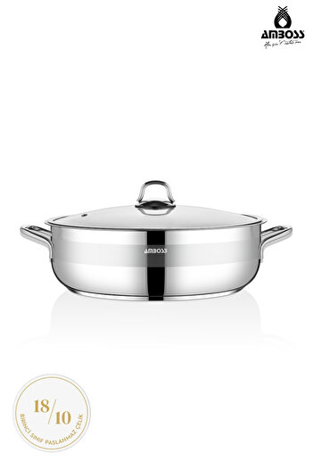 Amboss Saphire Stainless Steel 28cm Flattened Pot with Glass Lid