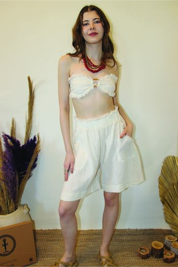 ARİNNASİDE Bustier with Buckle in the Middle, Elastic Tassels