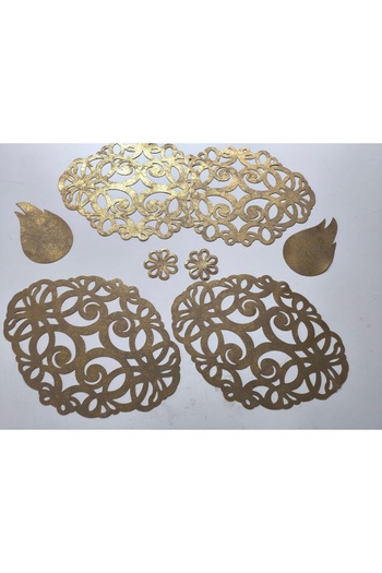 SEHARA Coffee Table Cover/1 Piece 70X31Cm Runner, 2 Pieces 43X31Cm Zigon Cover/ S.Leather /Gold Antique