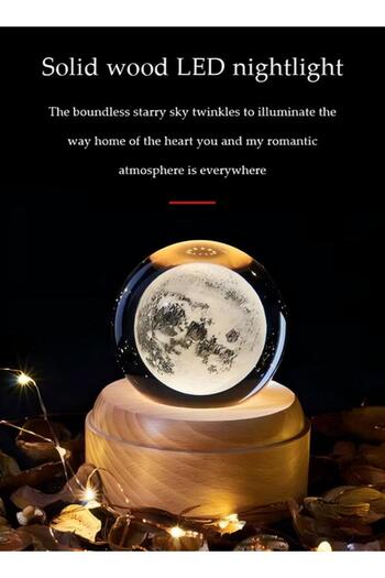 Generic Crystal Ball Moon Light Starry Sky Galaxy Night Light 3D Word Engraving Moon Pattern Crystal Ball