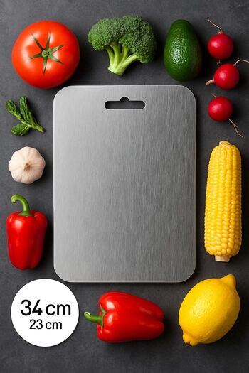 pınars Stellica Stainless Steel Metal Cutting Board 34X23Cm Double-Sided Use, with Sticky Silicone Gift