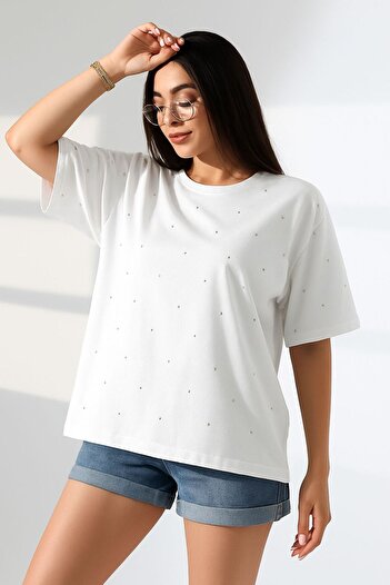 Curly Bone Stone Boat Neck T-shirt
