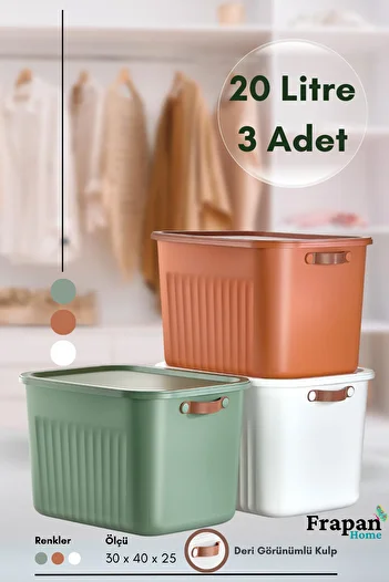 Frapan Home 3 Pieces 20 Lt Multi-Purpose Organizer Box with Lid Inside Cabinet Bathroom Kitchen Organizer