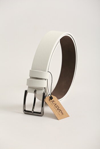 KASVA DERİ 4 cm White Faux Leather Belt Jeans and Canvas Compatible Faux Leather Belt