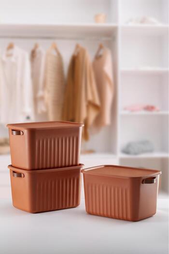 Frapan Home 3 Pieces 15 Lt Multi-Purpose Organizer Box with Lid Inside Cabinet Bathroom Kitchen Organizer