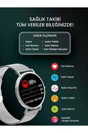 FRO Lw-43v Ultra Ince Şık Akıllı Saat, Sağlık Takibi, Uzun Şarj Süresi