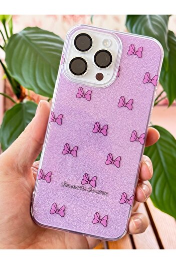 Fibaks Compatible case for apple iphone 11 pro max purple glitter bow pattern colorful shiny shock absorbing cover