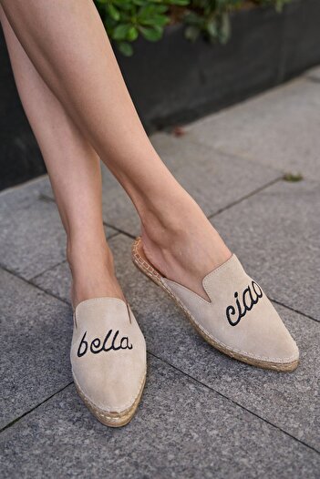 Bestyle Papuci espadrille damă din piele de căprioară bej - Ciao