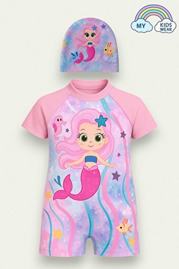 My Kids Wear Diving Fabric Hidden Zippered Boned Character Patterned Girls' Swimsuit