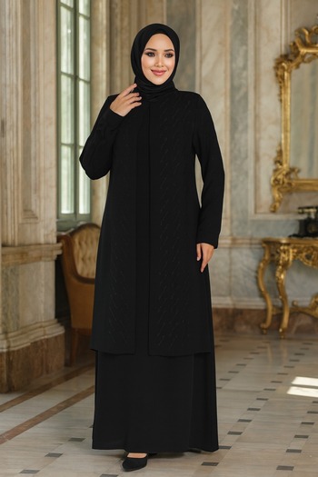 Neva Style Вишитий бісером чорний хіджаб Abaya 29120S