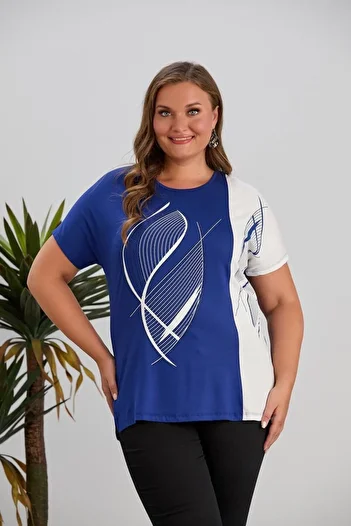 Orly More Viscose Fabric Plus Size Short Sleeve Stone Embroidery Detailed Mother Combed Cotton Blouse
